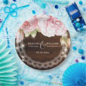 素朴Wood String Lightsバラ結婚のカスタム ペーパープレート (パーティー)