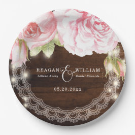 素朴Wood String Lightsバラ結婚のカスタム ペーパープレート