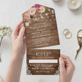 素朴Wood String Lights赤面フローラ結婚 オールインワン招待状