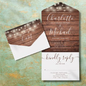 素朴Wood String Lights Monogram結婚's オールインワン招待状