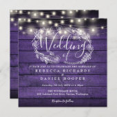 素朴Wood String Lights Purple 結婚's 招待状 (正面/裏面)