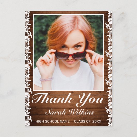 素朴Wood & White Lace卒業写真感謝してい ポストカード (正面)