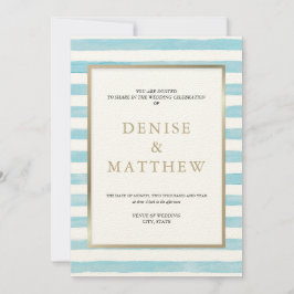 紡いだ砂糖 水彩の縞模様と金の文字の招待状 招待状