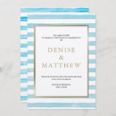 紡いだ砂糖 水彩 ストライプ & ゴールドレタリング  招待状 (正面/裏面)