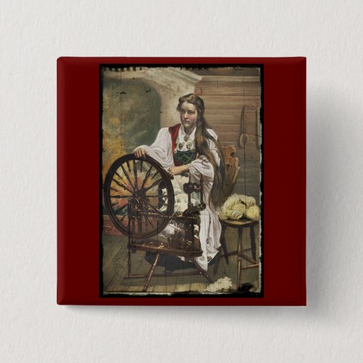 紡ぎ車に乗ったノルウェーの少女 缶バッジ (正面)