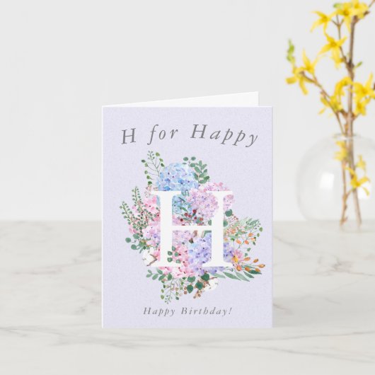 紫あじさいHハッピーバースデーカード カード (黄色い花)