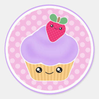 紫いちごかわいいカップケーキステッカー ラウンドシール