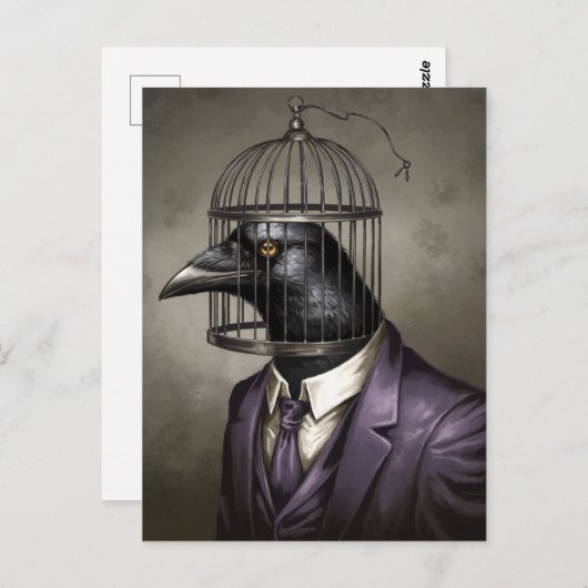 紫おもしろいのビジネススーツとケージヘッドの鳥 ポストカード (正面/裏面)