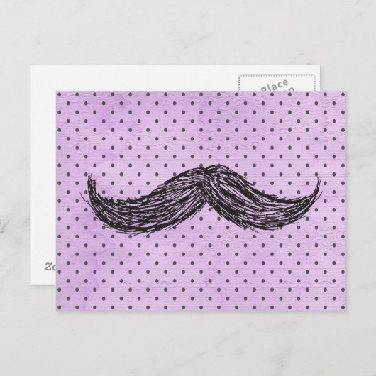 紫おもしろいの水玉模様を持つ口ひげスケッチ ポストカード (正面/裏面)