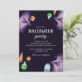 紫おもしろい水色幽霊。ハローウィンパーティ 招待状 (スタンド正面)