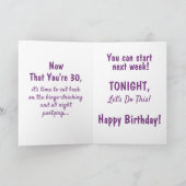 紫おもしろい色30歳の水彩、金ゴールド枠 カード (内部)