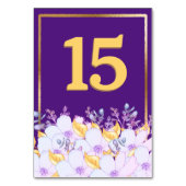 紫およびはっきりした金ゴールドフローラ金ゴールド枠テーブルカード テーブルナンバー (裏面)