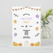 紫およびオレンジ色の水彩ハローウィンパーティ 招待状 (スタンド正面)