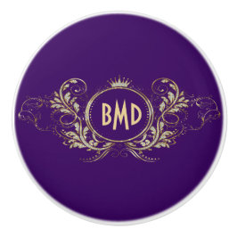 紫およびフェイクグリッターガーリーフローラ枠 セラミックノブ