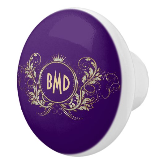 紫およびフェイクグリッターガーリーフローラ枠 セラミックノブ (右)