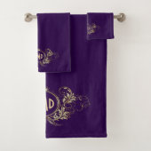 紫およびフェイクグリッターガーリーフローラ枠 バスタオルセット (インサイチュ)