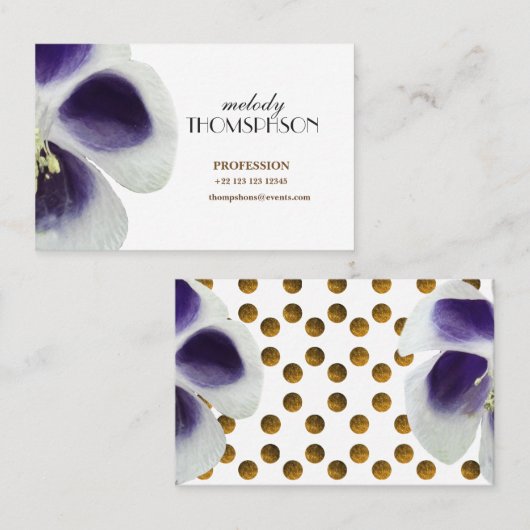紫および白のエレガント名刺 名刺 (正面/裏面)