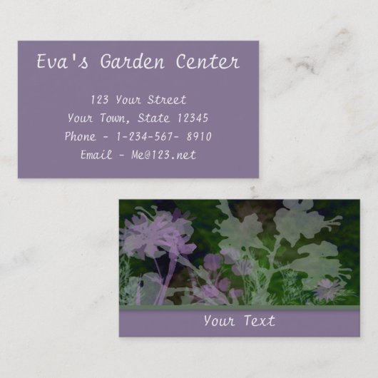 紫および緑のフローラ名刺 名刺 (正面/裏面)