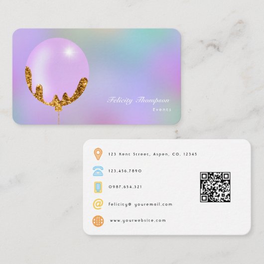 紫および金ゴールドイベントプランナーQRコード 名刺 (正面/裏面)