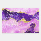 紫および金ゴールドグリッター瑪瑙パターン ラッピングペーパーシート (正面2)