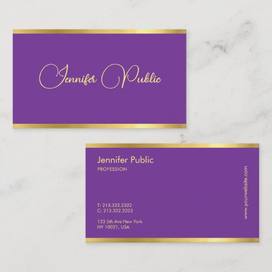 紫および金ゴールドタイポグラフィスクリプトモダンテンプレート 名刺 (正面/裏面)