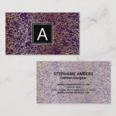 紫および金ゴールドテクスチャ |モダン | 名刺 (正面/裏面)