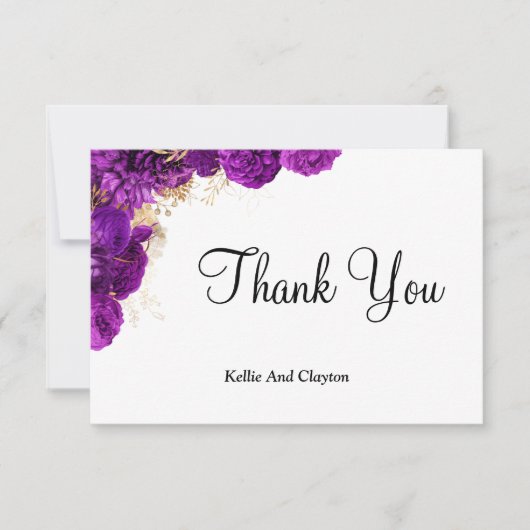 紫および金ゴールドフローラサンキューカード (正面)