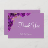 紫および金ゴールドフローラサンキューカード (正面/裏面)