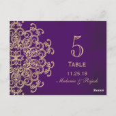 紫および金ゴールド結婚インディアン表番号カード ポストカード (裏面)