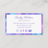 紫および青の水色ホログラフィックデザイン美しい 名刺 (裏面)