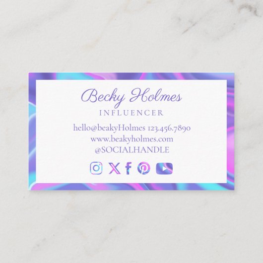 紫および青の水色ホログラフィックデザイン美しい 名刺 (裏面)
