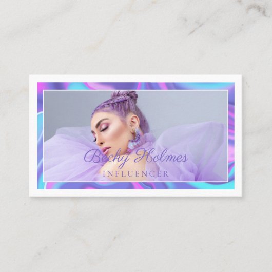 紫および青の水色ホログラフィックデザイン美しい 名刺 (正面)