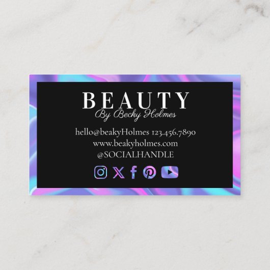 紫および青の水色ホログラフィックデザイン美しい 名刺 (裏面)