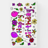 紫お洒落とピンクのハッピーバースデーガール 横断幕 (縦)