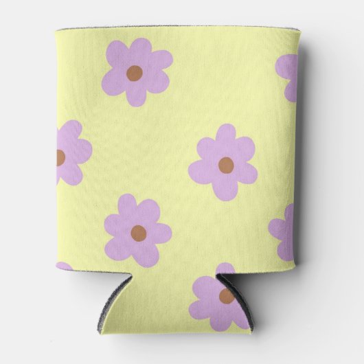 紫お洒落と黄色の花のレトロ陽気 缶クーラー (正面)