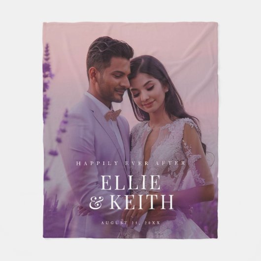 紫お洒落の写真の後ずっと幸せ結婚に フリースブランケット (正面)