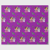 紫お洒落の妖精、花、蝶 ラッピングペーパー (フラット)