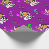 紫お洒落の妖精、花、蝶 ラッピングペーパー (角)