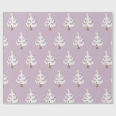 紫お洒落の白いクリスマスツリー ラッピングペーパー (フラット)