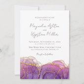 紫お洒落の金ゴールドすべて結婚の 招待状 (正面)