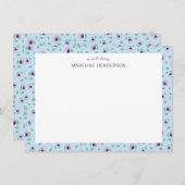 紫お洒落ひまわりライトブルーモノグラム ノートカード (正面/裏面)