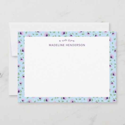 紫お洒落ひまわりライトブルーモノグラム ノートカード (正面)