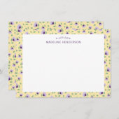 紫お洒落ひまわり淡黄色モノグラム ノートカード (正面/裏面)