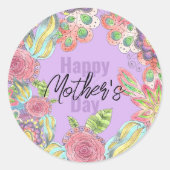 紫お洒落カラフルの母の日の花 ラウンドシール (正面)