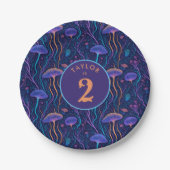 紫お洒落カラフルクラゲ模様パーティー ペーパープレート (正面)