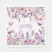 紫お洒落ピンク蝶とワイルドフラワー スタンダードランチョンナプキン (正面)