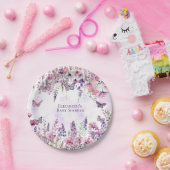 紫お洒落ピンク蝶とワイルドフラワー ペーパープレート (パーティー)