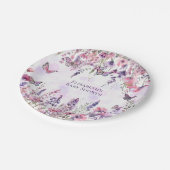 紫お洒落ピンク蝶とワイルドフラワー ペーパープレート (アングル)