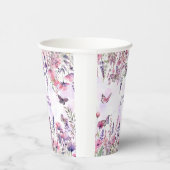 紫お洒落ピンク蝶とワイルドフラワー 紙コップ (右)