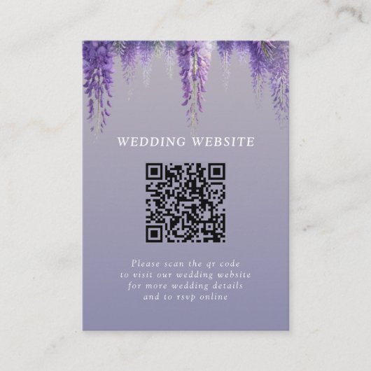 紫お洒落フローラQRコードフォト結婚ズ エンクロージャーカード (正面)